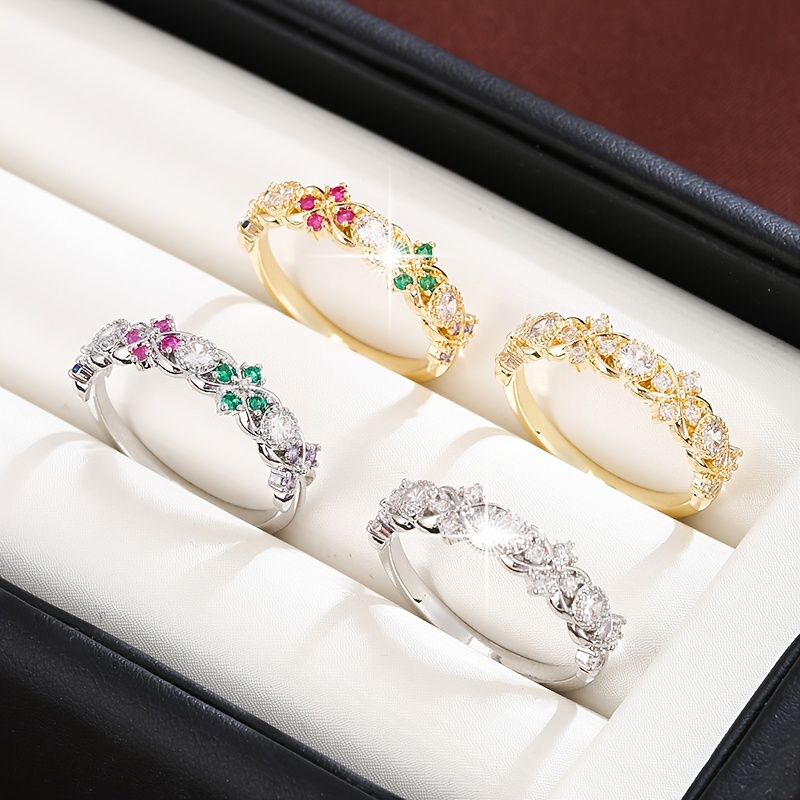 Floral Geometric Women's Ring with Oval Cut Stone & Multicolor Zirconia